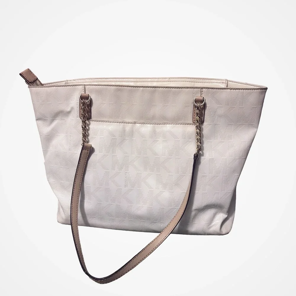 Michael Kors Jet Set Travel White MK Logo‎ Tote Bag Chain Strap Shoulder Bag
